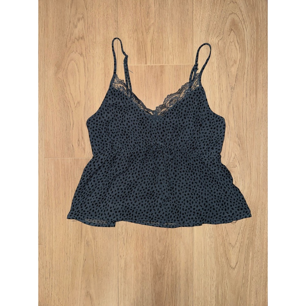 American Eagle Women XS Teal Animal Print Lace Trim‎ Peplum Cami Tank Top